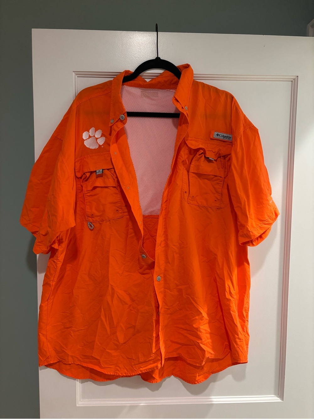 Columbia Men’s Short-Sleeve Button-Down Fishing Shirt - Orange Clemson Tigers 🐯